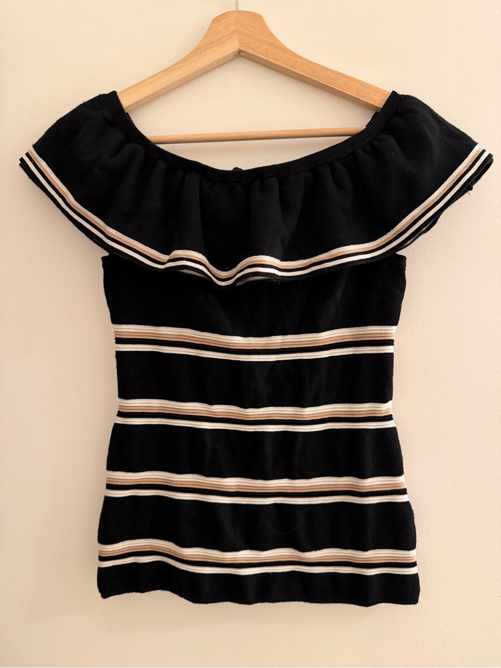 White House Black Market Black Off-Shoulder Striped Top